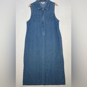 VNTG Original Ty Denim Zip Tank Maxi Dress 90s Cottage Summer Miss Honey Sz 14